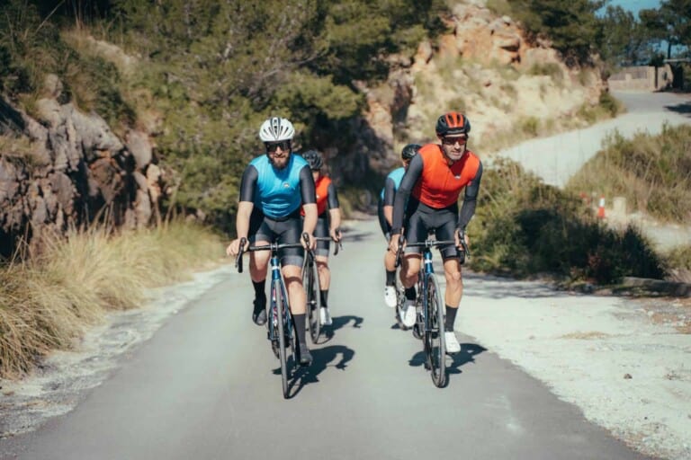 Cyclists enjoying road bike ride in Mallorca, Puerto Pollensa